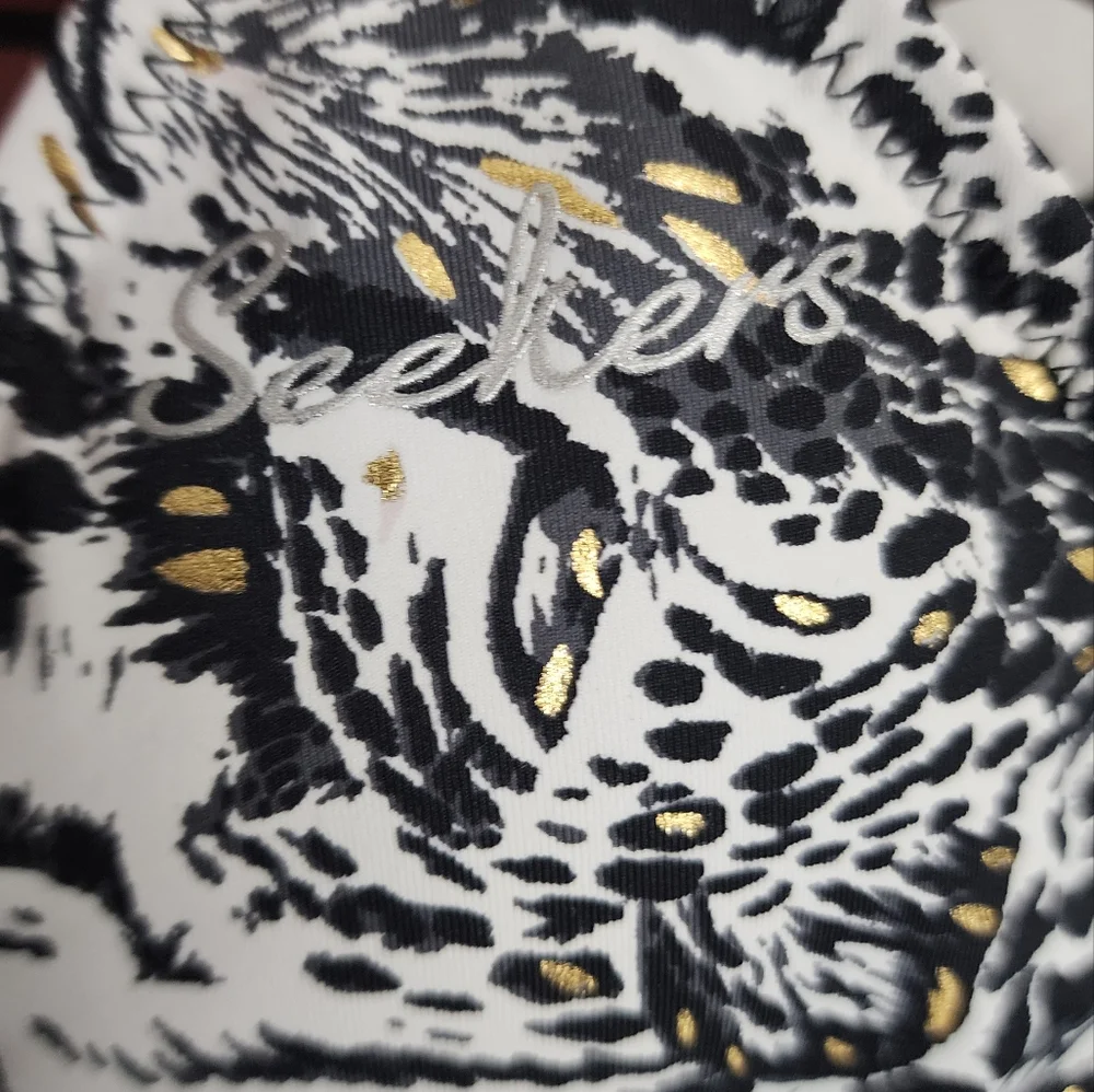 SEEKERS Australia White Tiger Triangle bikini black/white/gold SM top/Med Bottom